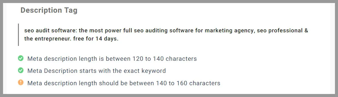 SEO Audit Software helps to analyze Meta Description