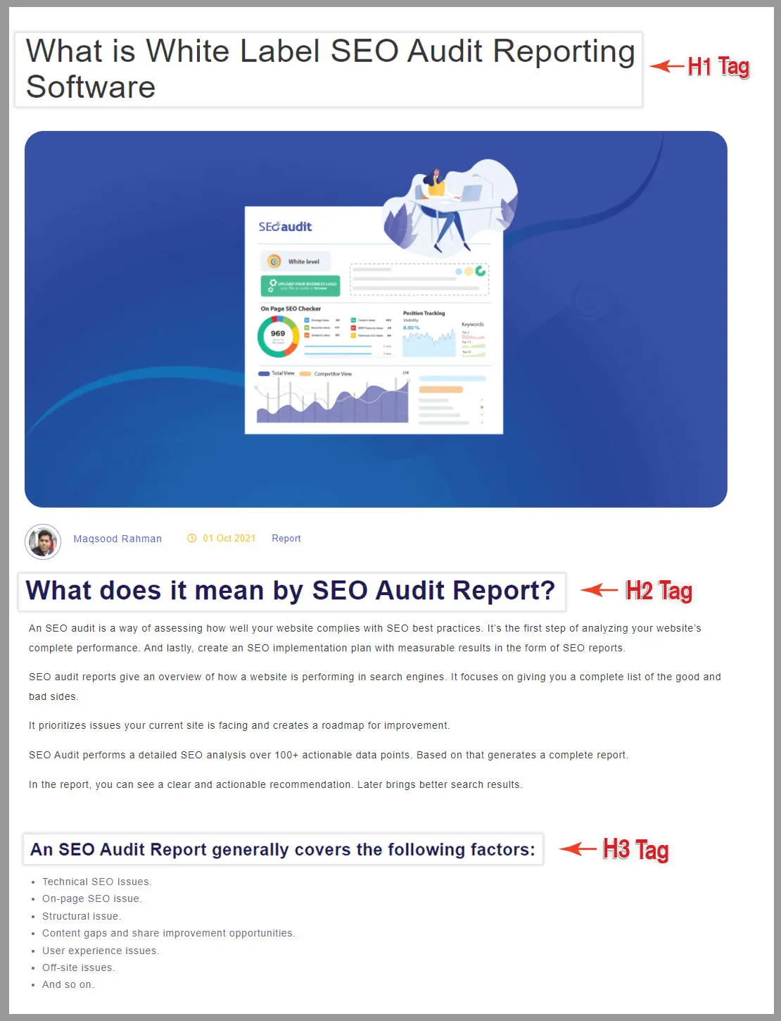 Optimize website content in a correct H-tag format