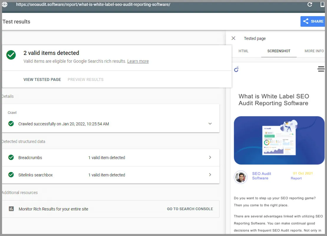Improve site structure by using Rich results testing tool