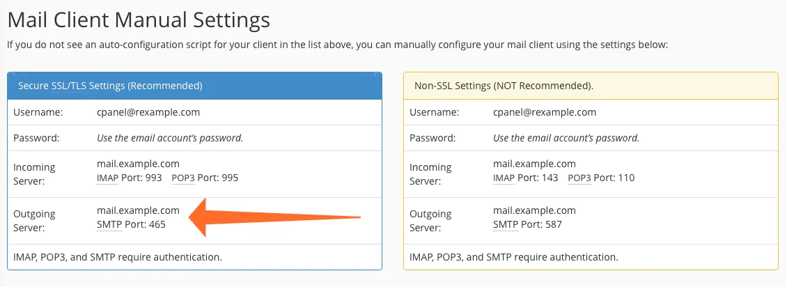 cPanel SMTP Settings