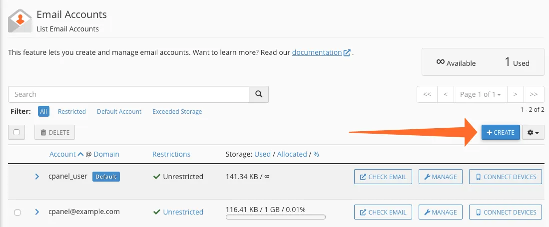 Create cPanel email accounts