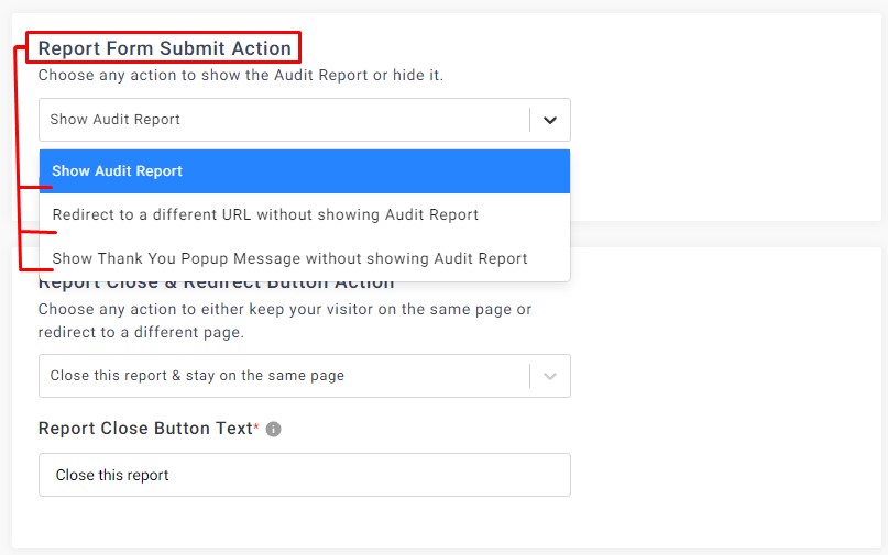 Report form submit action